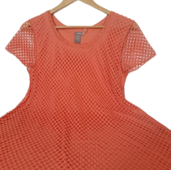 Womens sz Large Coral color Lined Net coverup swimsuit poolside Beachwear - Picture 3 of 6